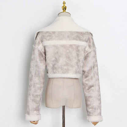 Women's Wool Liner Jacket Zip Up Faux Oversized Short Coat Jacket