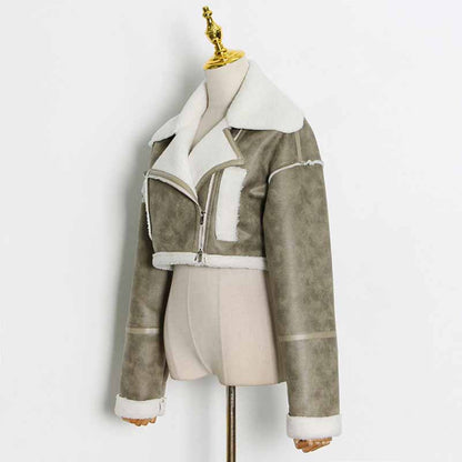 Women's Wool Liner Jacket Zip Up Faux Oversized Short Coat Jacket