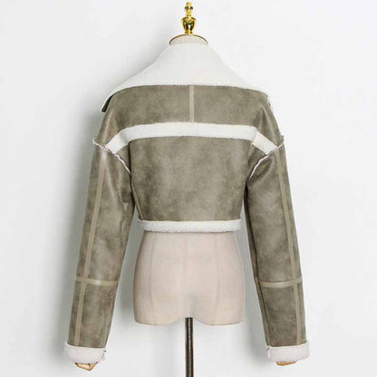 Women's Wool Liner Jacket Zip Up Faux Oversized Short Coat Jacket