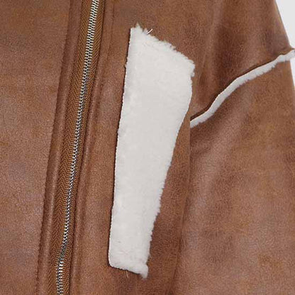 Women's Wool Liner Jacket Zip Up Faux Oversized Short Coat Jacket