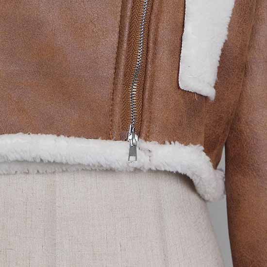 Women's Wool Liner Jacket Zip Up Faux Oversized Short Coat Jacket