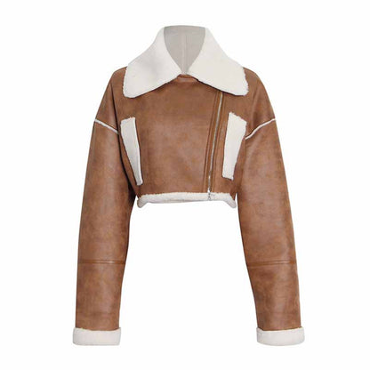 Women's Wool Liner Jacket Zip Up Faux Oversized Short Coat Jacket