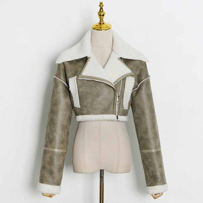 Women's Wool Liner Jacket Zip Up Faux Oversized Short Coat Jacket