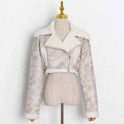 Women's Wool Liner Jacket Zip Up Faux Oversized Short Coat Jacket