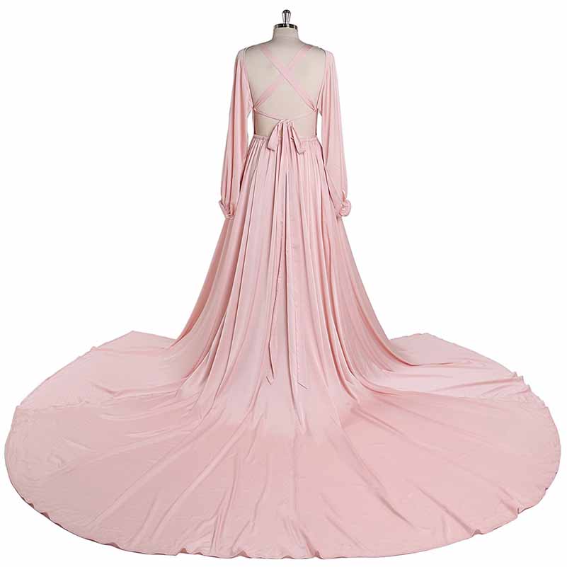 Long Photography Gown Flared Long Sleeve Maxi Photo Shoot Wedding Dress