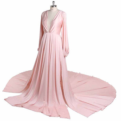 Long Gown Flared Long Sleeve Maxi Maternity Dress
