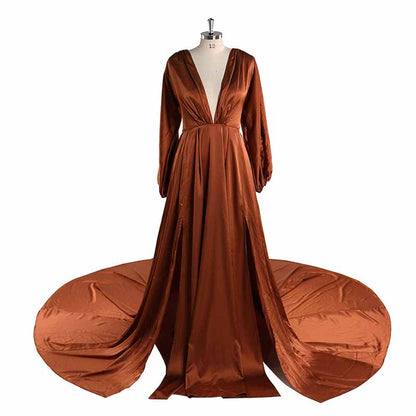 Long Gown Flared Long Sleeve Maxi Maternity Dress