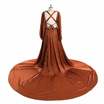 Long Gown Flared Long Sleeve Maxi Maternity Dress