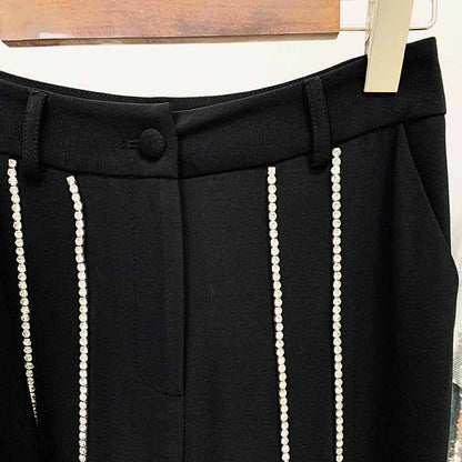 Bell Bottom Pants Suit Set With Black Blazer Hollow Out Fashion Sets