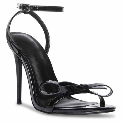 Women's Bow Knot Heeled Sandals Ankle Strappy Black Pumps Stiletto