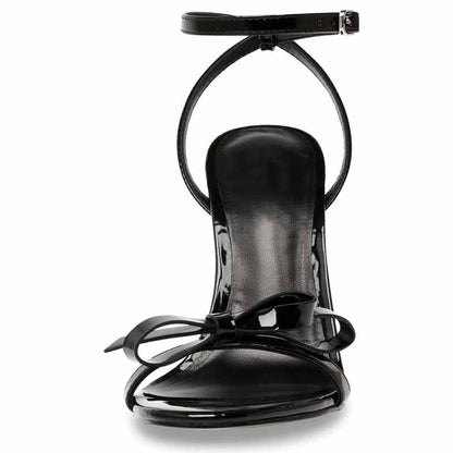 Women's Bow Knot Heeled Sandals Ankle Strappy Black Pumps Stiletto