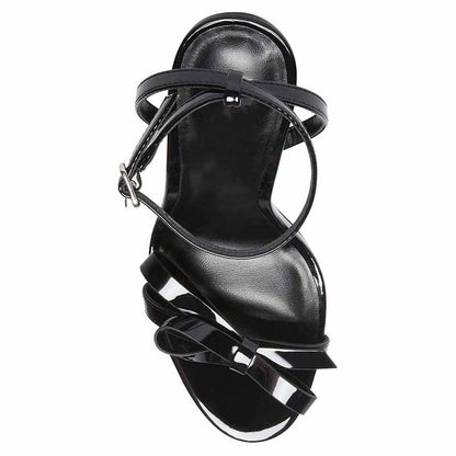 Women's Bow Knot Heeled Sandals Ankle Strappy Black Pumps Stiletto