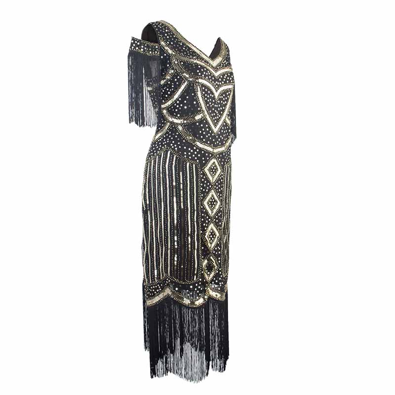 Womens 1920s Flapper Dress Vintage Long Fringe Beaded Dress