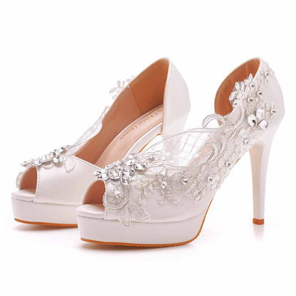 Womens Open Toe Lace Wedding Shoes Bridal Platform Sandals