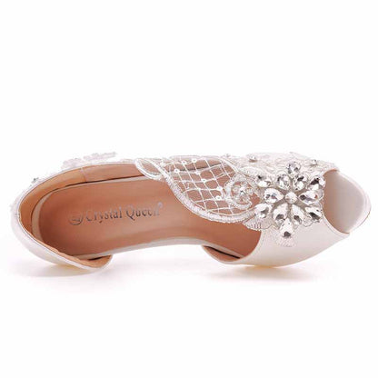 Womens Open Toe Lace Wedding Shoes Bridal Platform Sandals