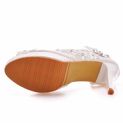 Womens Open Toe Lace Wedding Shoes Bridal Platform Sandals