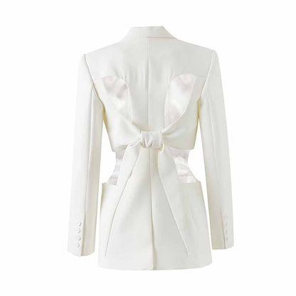 Women's Hollow Out Blazer Long Sleeve One Button Lace Up Back Jacket