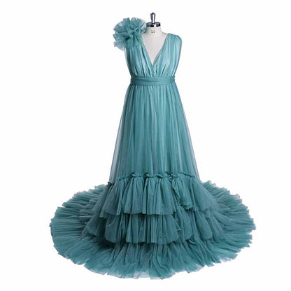 Maternity Mesh Flower Dress Sleeveless Gown