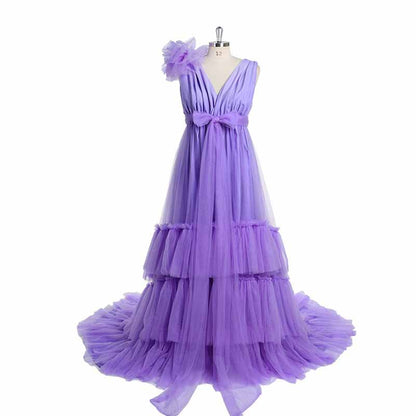 Maternity Mesh Flower Dress Sleeveless Gown