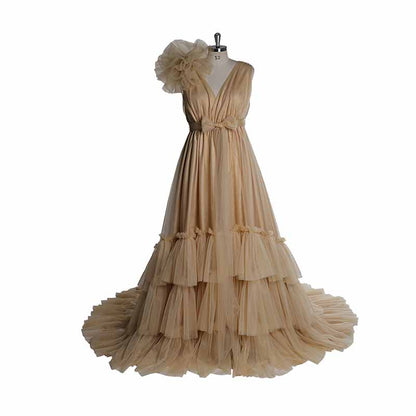 Maternity Mesh Flower Dress Sleeveless Gown