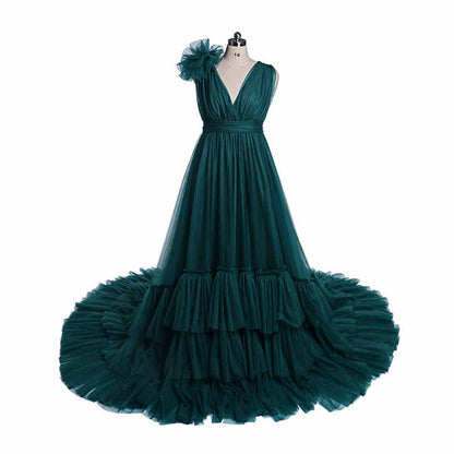 Maternity Mesh Flower Dress Sleeveless Gown