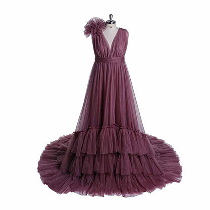 Maternity Mesh Flower Dress Sleeveless Gown