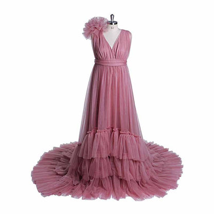 Maternity Mesh Flower Dress Sleeveless Gown