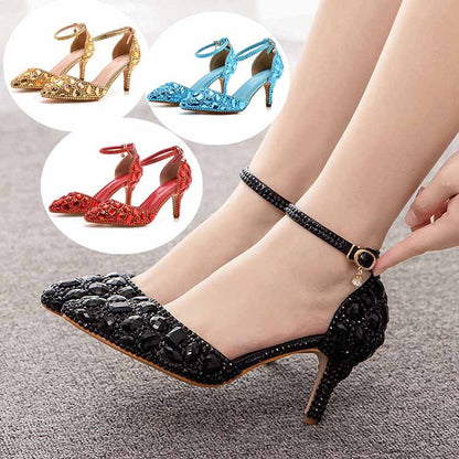 Women's Stiletto High Heel Crystal Pumps Bridal Wedding Evening Party Heels