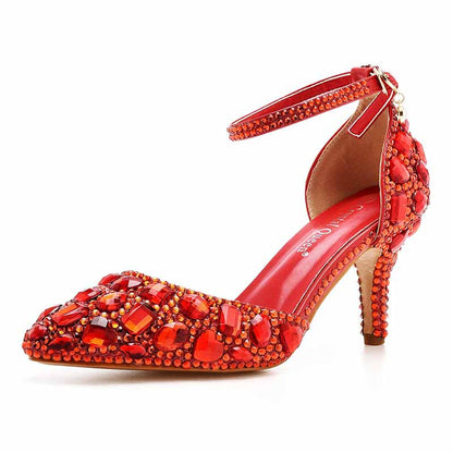 Women's Stiletto High Heel Crystal Pumps Bridal Wedding Evening Party Heels