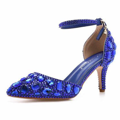Women's Stiletto High Heel Crystal Pumps Bridal Wedding Evening Party Heels