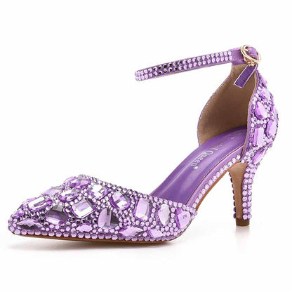 Women's Stiletto High Heel Crystal Pumps Bridal Wedding Evening Party Heels