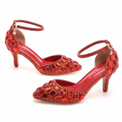 Women's Stiletto High Heel Crystal Pumps Bridal Wedding Evening Party Heels