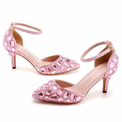 Women's Stiletto High Heel Crystal Pumps Bridal Wedding Evening Party Heels