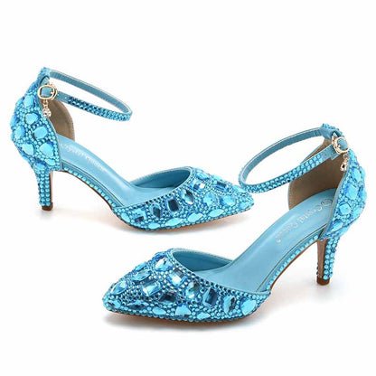 Women's Stiletto High Heel Crystal Pumps Bridal Wedding Evening Party Heels