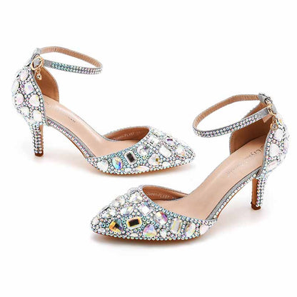 Women's Stiletto High Heel Crystal Pumps Bridal Wedding Evening Party Heels
