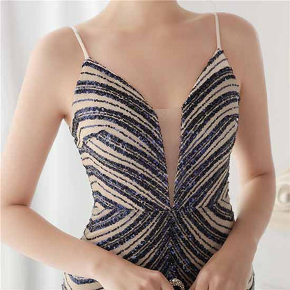 Women Shiny Sleeveless Formal Evening Dresses Spaghetti Strap Ball Gown S-4XL