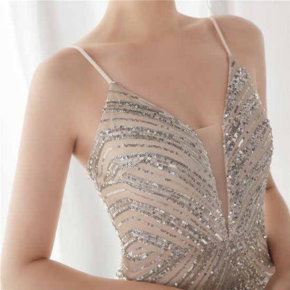 Women Shiny Sleeveless Formal Evening Dresses Spaghetti Strap Ball Gown S-4XL