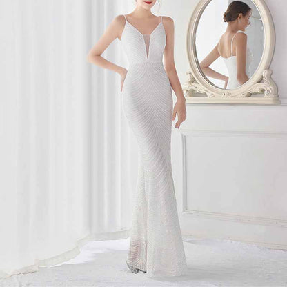 Women Shiny Sleeveless Formal Evening Dresses Spaghetti Strap Ball Gown S-4XL