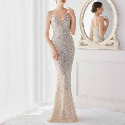 Women Shiny Sleeveless Formal Evening Dresses Spaghetti Strap Ball Gown S-4XL