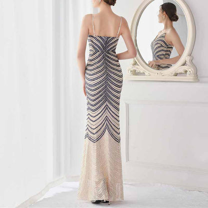 Women Shiny Sleeveless Formal Evening Dresses Spaghetti Strap Ball Gown S-4XL