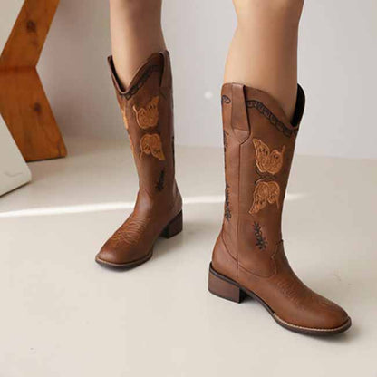 Western Cowgirl Boots Wide Square Toe Mid Calf Boot