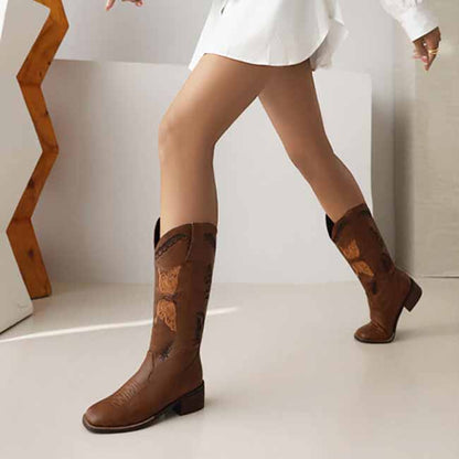 Western Cowgirl Boots Wide Square Toe Mid Calf Boot