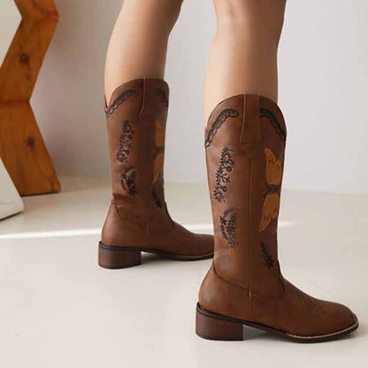 Western Cowgirl Boots Wide Square Toe Mid Calf Boot