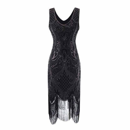 Women's Flapper Dresses 1920s V Neck Beaded Fringed Great Gatsby Dress