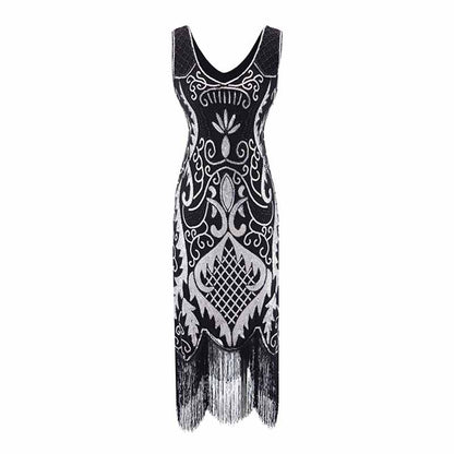 Women's Flapper Dresses 1920s V Neck Beaded Fringed Great Gatsby Dress