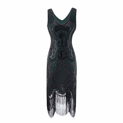 Women's Flapper Dresses 1920s V Neck Beaded Fringed Great Gatsby Dress