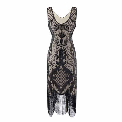 Women's Flapper Dresses 1920s V Neck Beaded Fringed Great Gatsby Dress