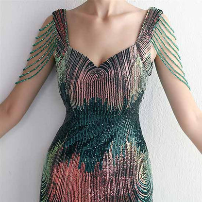 Women's Sexy Bodycon Sequin Gown Evening Dress with Slit