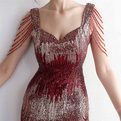 Women's Sexy Bodycon Sequin Gown Evening Dress with Slit