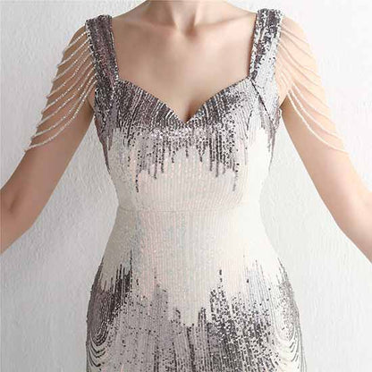 Women's Sexy Bodycon Sequin Gown Evening Dress with Slit